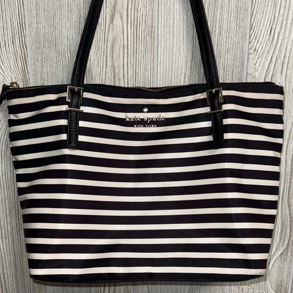 Kate Spade Black and Cream Striped Tote - Picture 1 of 12
